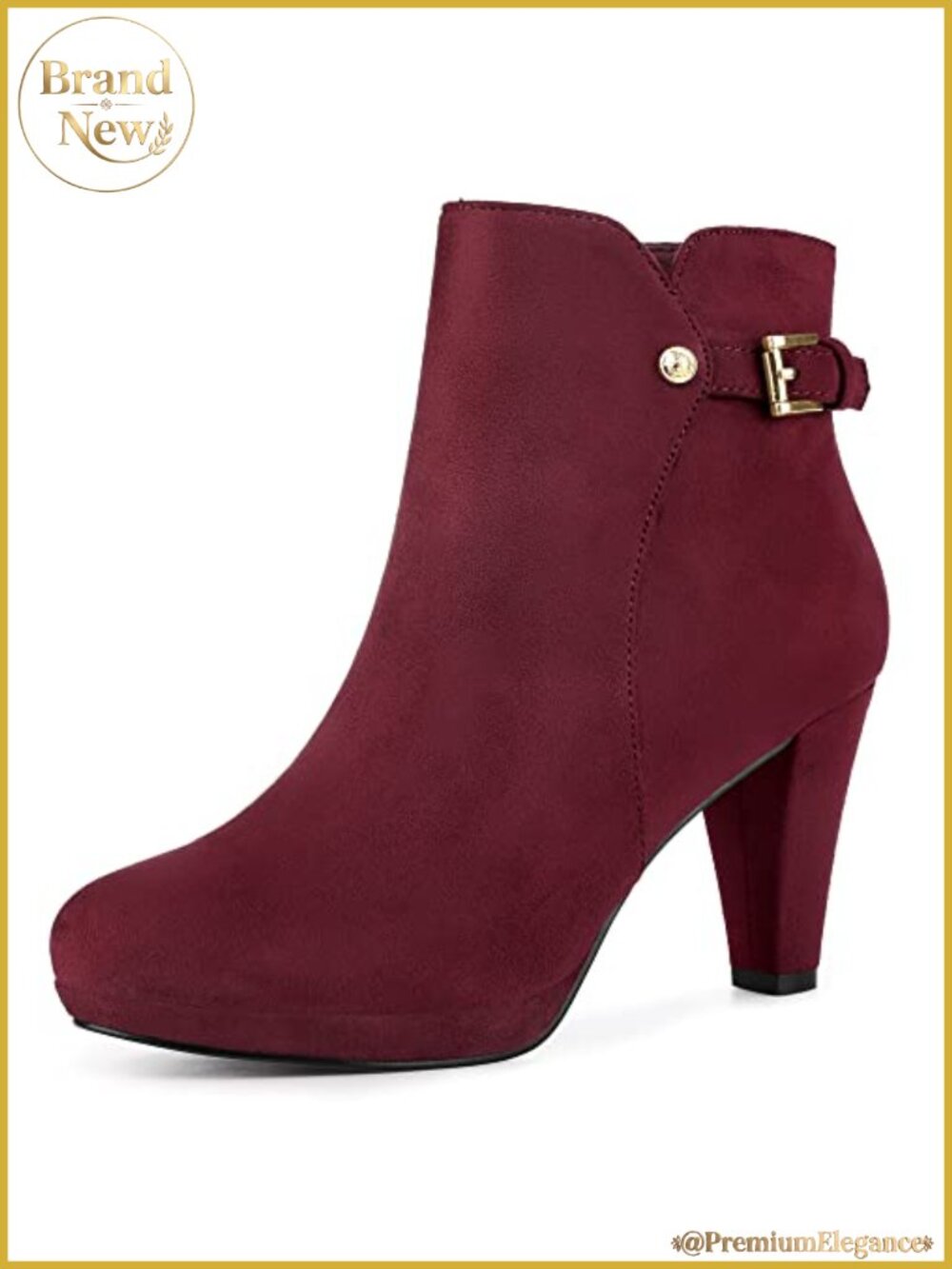 Faux Suede Chunky Heel Ankle Booties Platform Side Zip Buckle